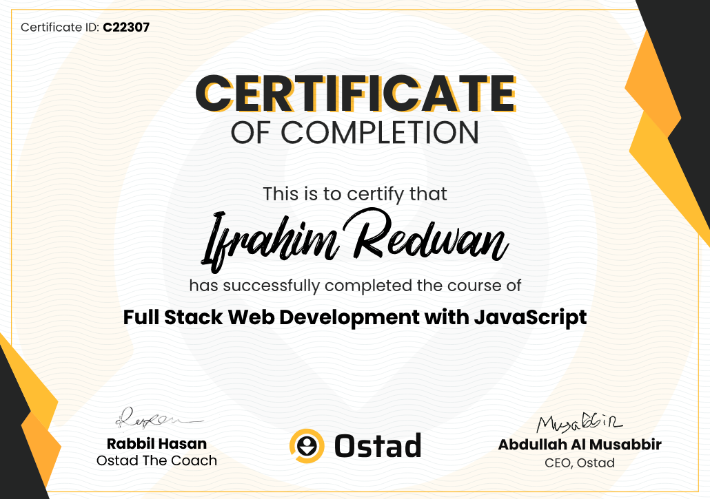MERN Stack Completion Certificate